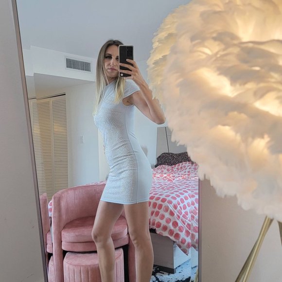 Beautiful Banjul Baby Blue Embellished Bodycon Dress UNIQUE and RARE - Picture 2 of 8